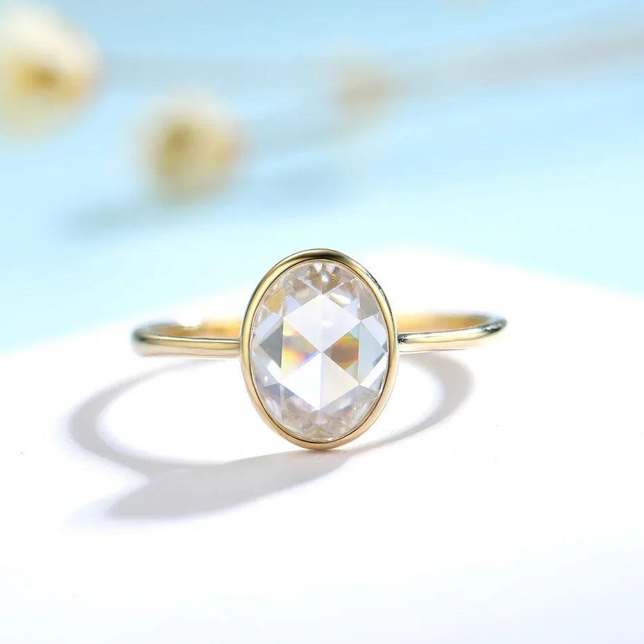 Elegant Rose Cut Moissanite Ring (18K, 14K, Or 10K Solid Yellow Gold Options)