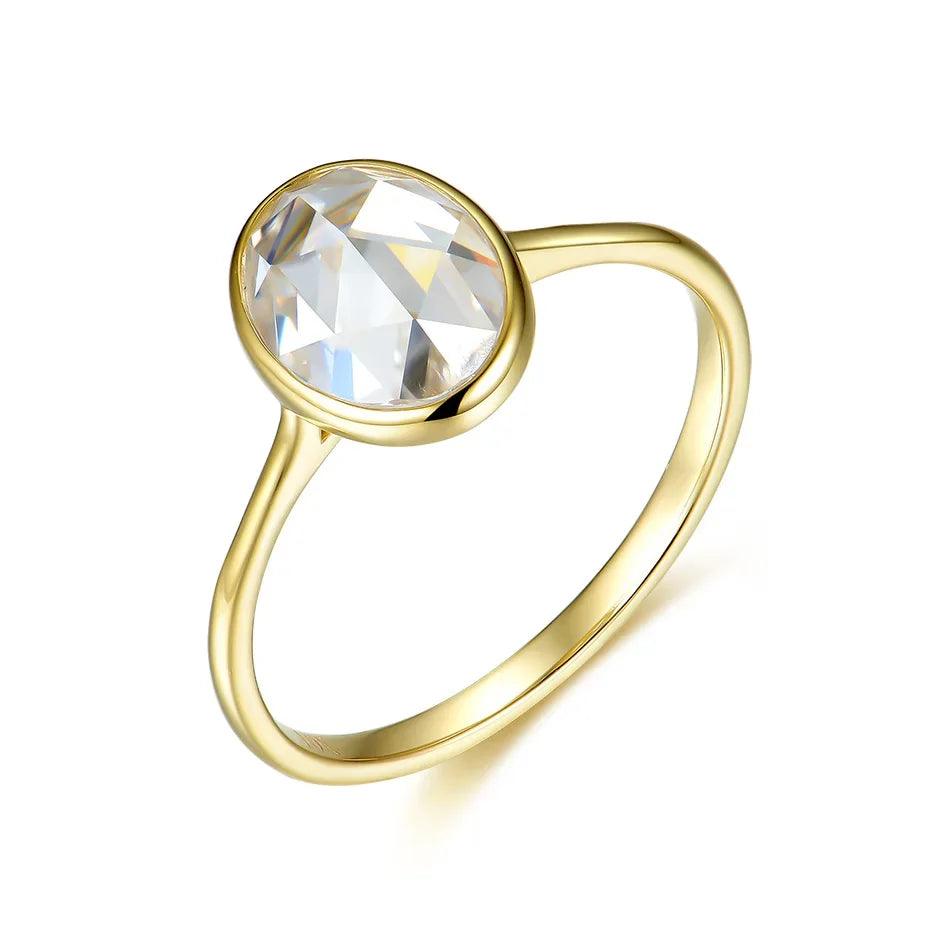 Elegant Rose Cut Moissanite Ring (18K, 14K, Or 10K Solid Yellow Gold Options)