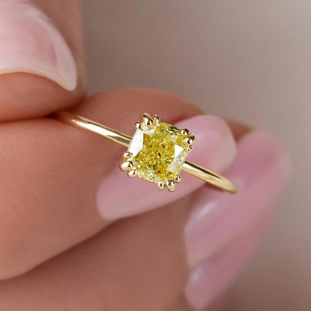 Vibrant Yellow 1 Carat Moissanite Diamond Ring- White Or yellow 9k, 14k or 18k Gold