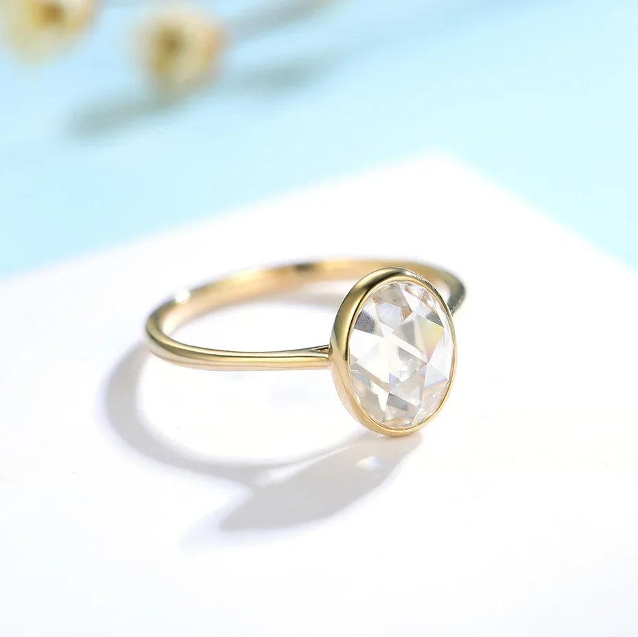 Elegant Rose Cut Moissanite Ring (18K, 14K, Or 10K Solid Yellow Gold Options)