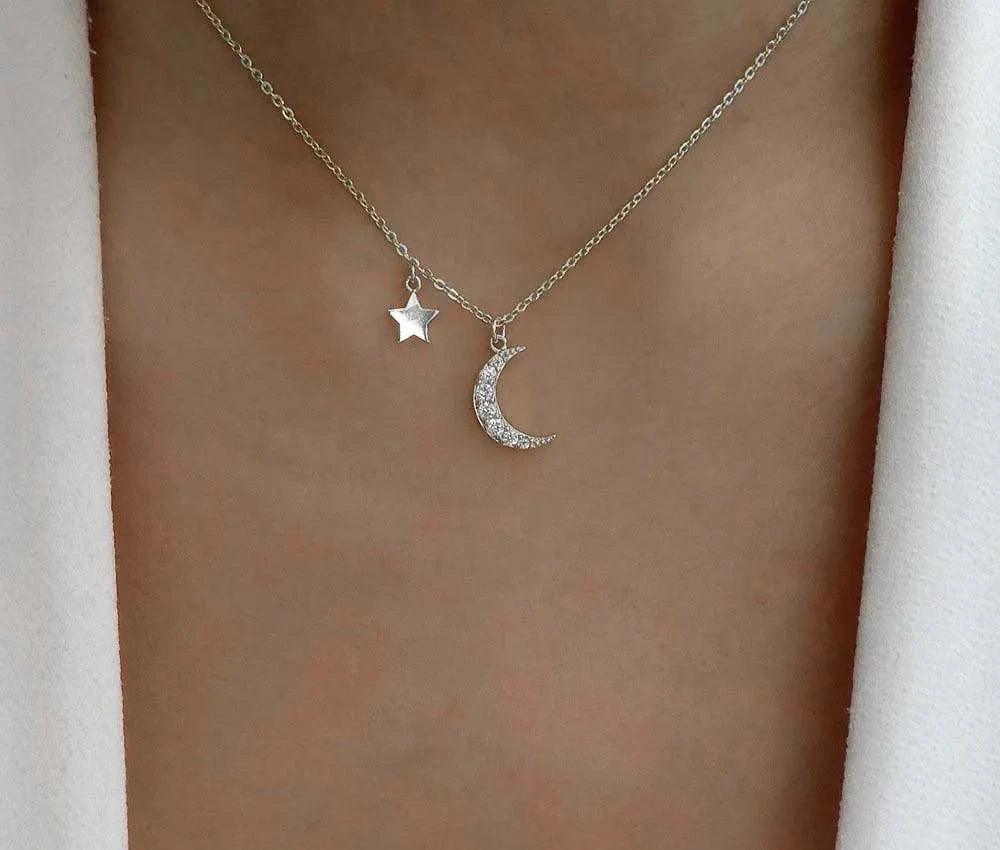 Dazzling Sterling Silver Moon CZ Charm Pendant Necklace