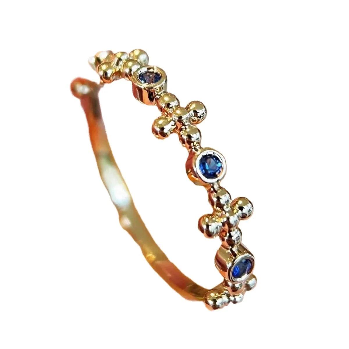 18k Gold Plated Cross And Sapphire Ring