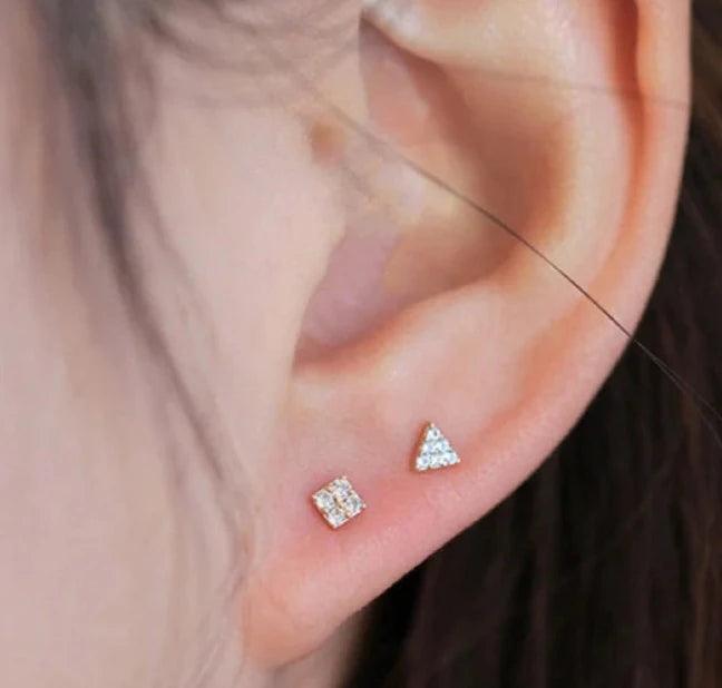 Solid Gold Triangle and Zircon Stud Earrings