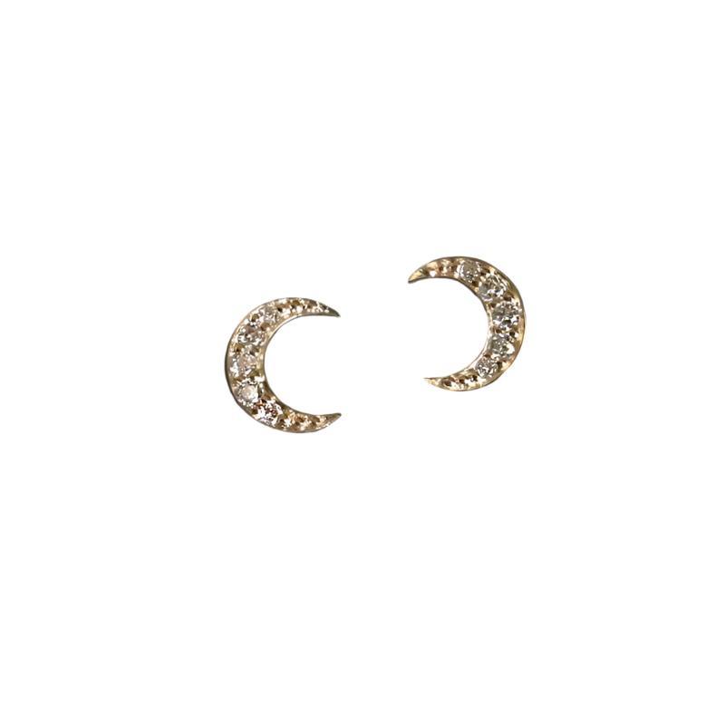 Solid 9K White Gold Crescent Moon Earrings With Zircon Stones