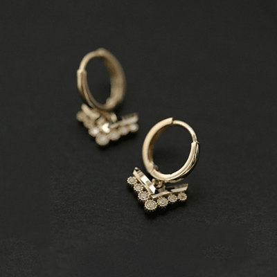 Dainty 9K Gold Drop Hoop Earrings With Zircon Stones