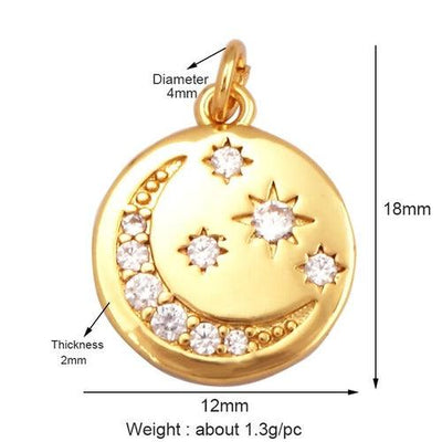 18 Karat Gold Plated Celestial Charm Pendants