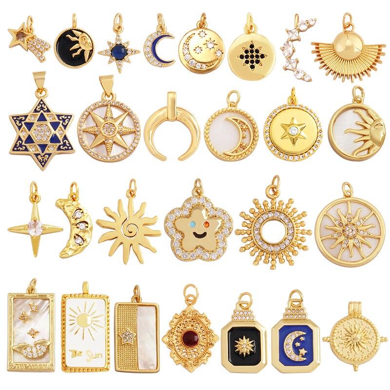 18 Karat Gold Plated Celestial Charm Pendants