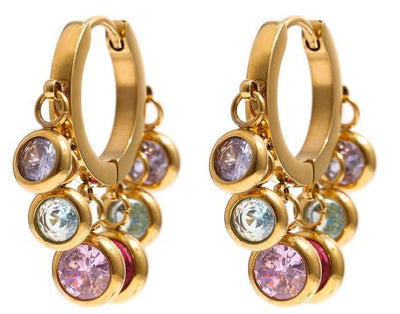 Gold Plated Colorful Cubic Zirconia Hoop Earrings