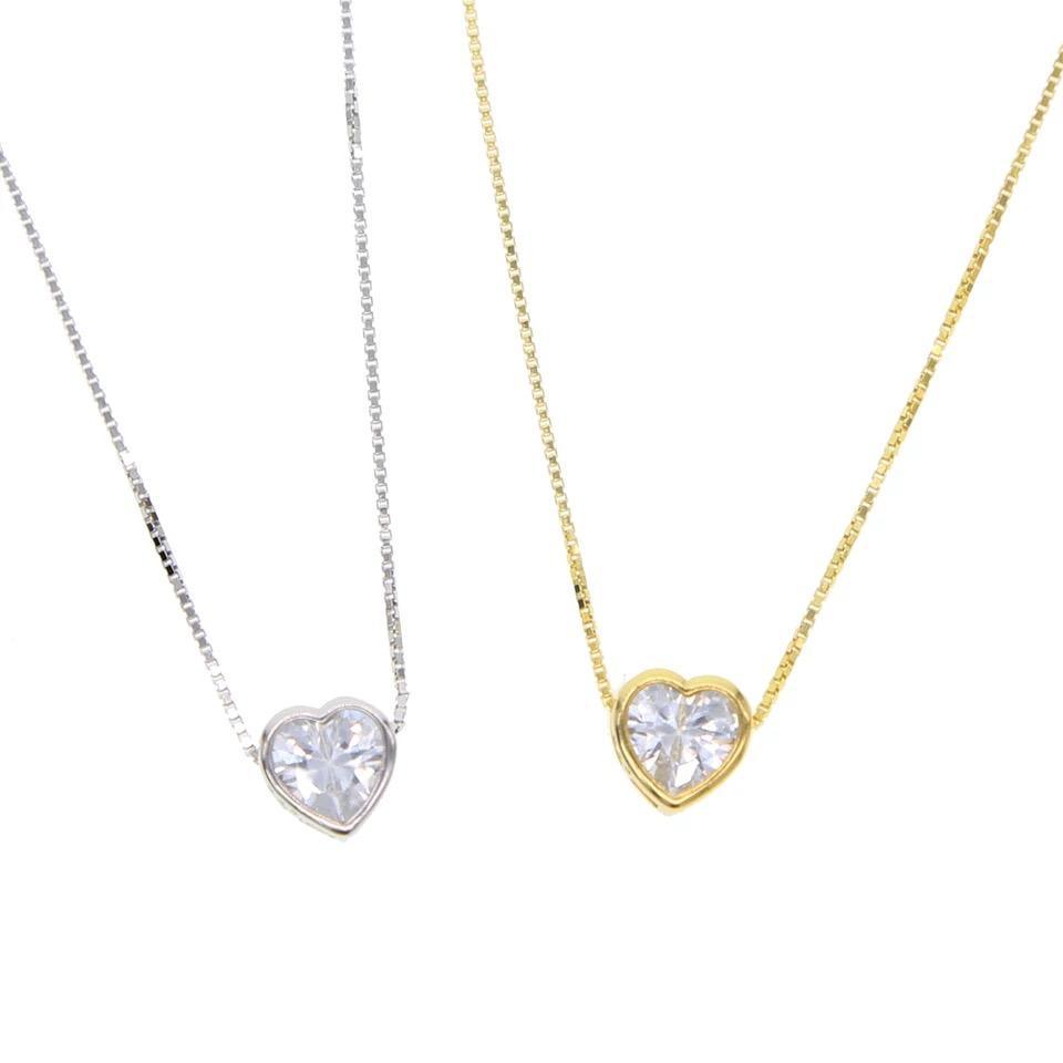 18k Gold Plated CZ Bezel Heart Necklace Heart