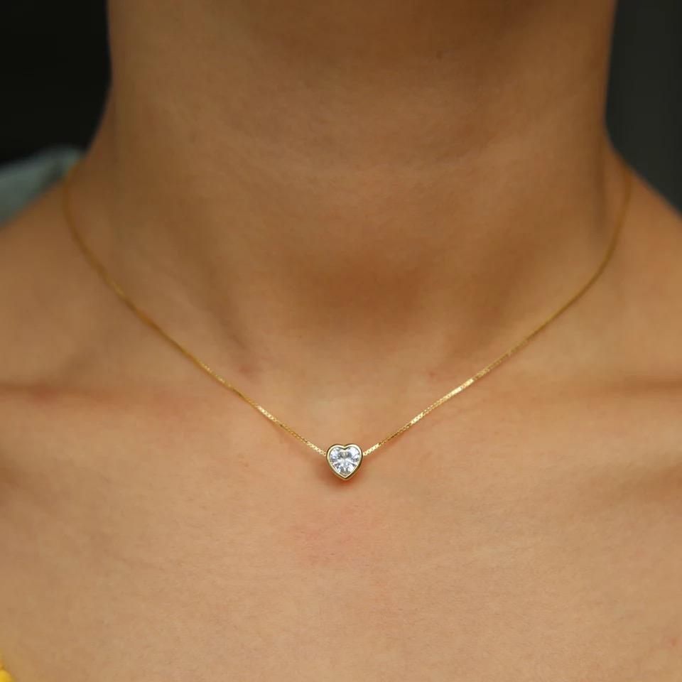 18k Gold Plated CZ Bezel Heart Necklace Heart