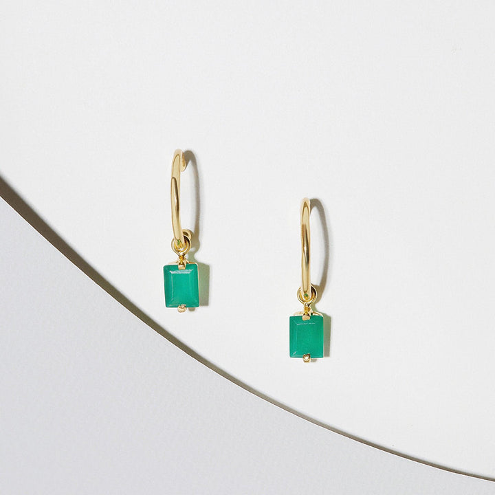  Vibrant 18k Gold Plated Green Onyx Earrings