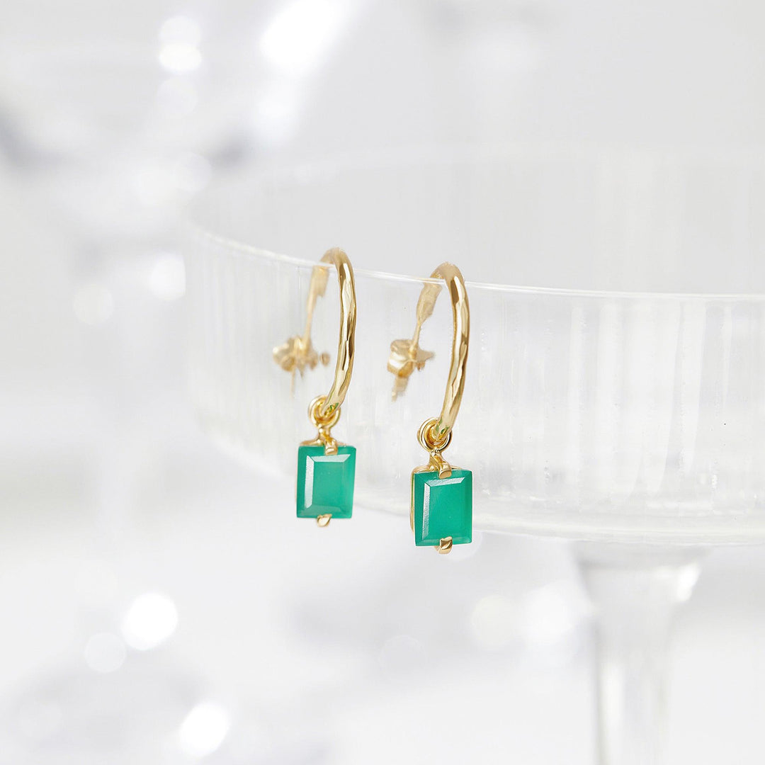  Vibrant 18k Gold Plated Green Onyx Earrings