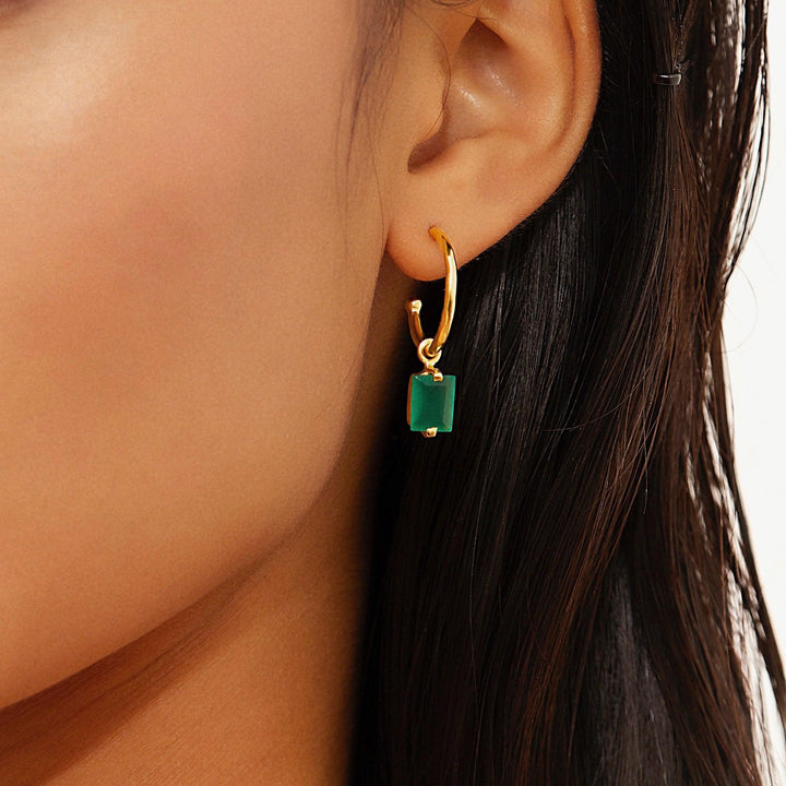  Vibrant 18k Gold Plated Green Onyx Earrings