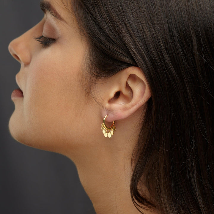 18k Gold Plated Coin Charm Hoop Earrings (Yellow Or Rose Gold)