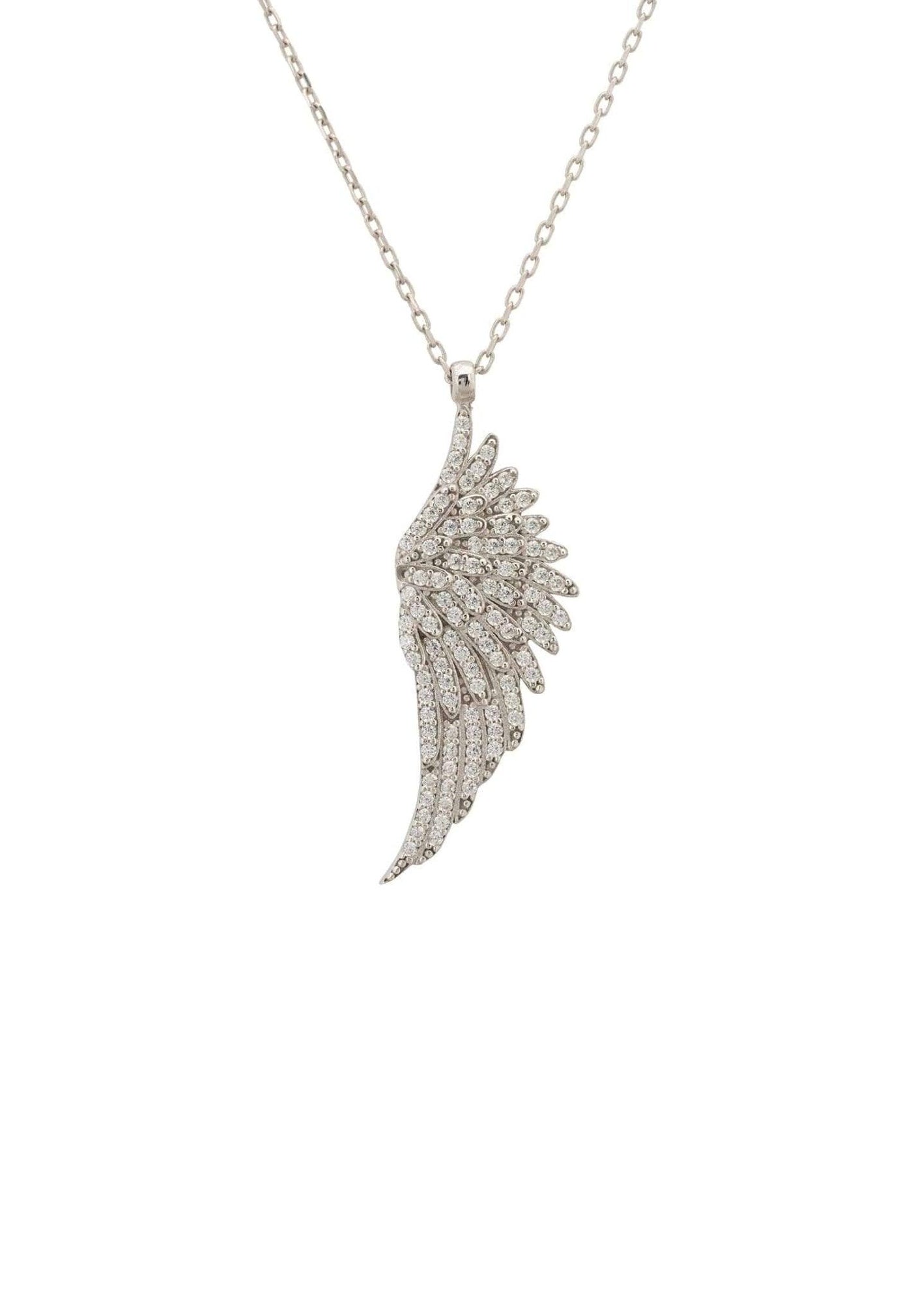 Sterling Silver Angel Wing Necklace With Sparkly Zircon Stones