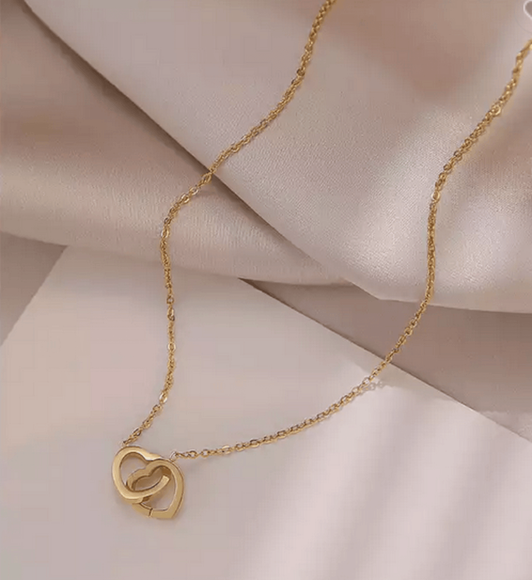 18k Gold Plated Double Heart Necklace 