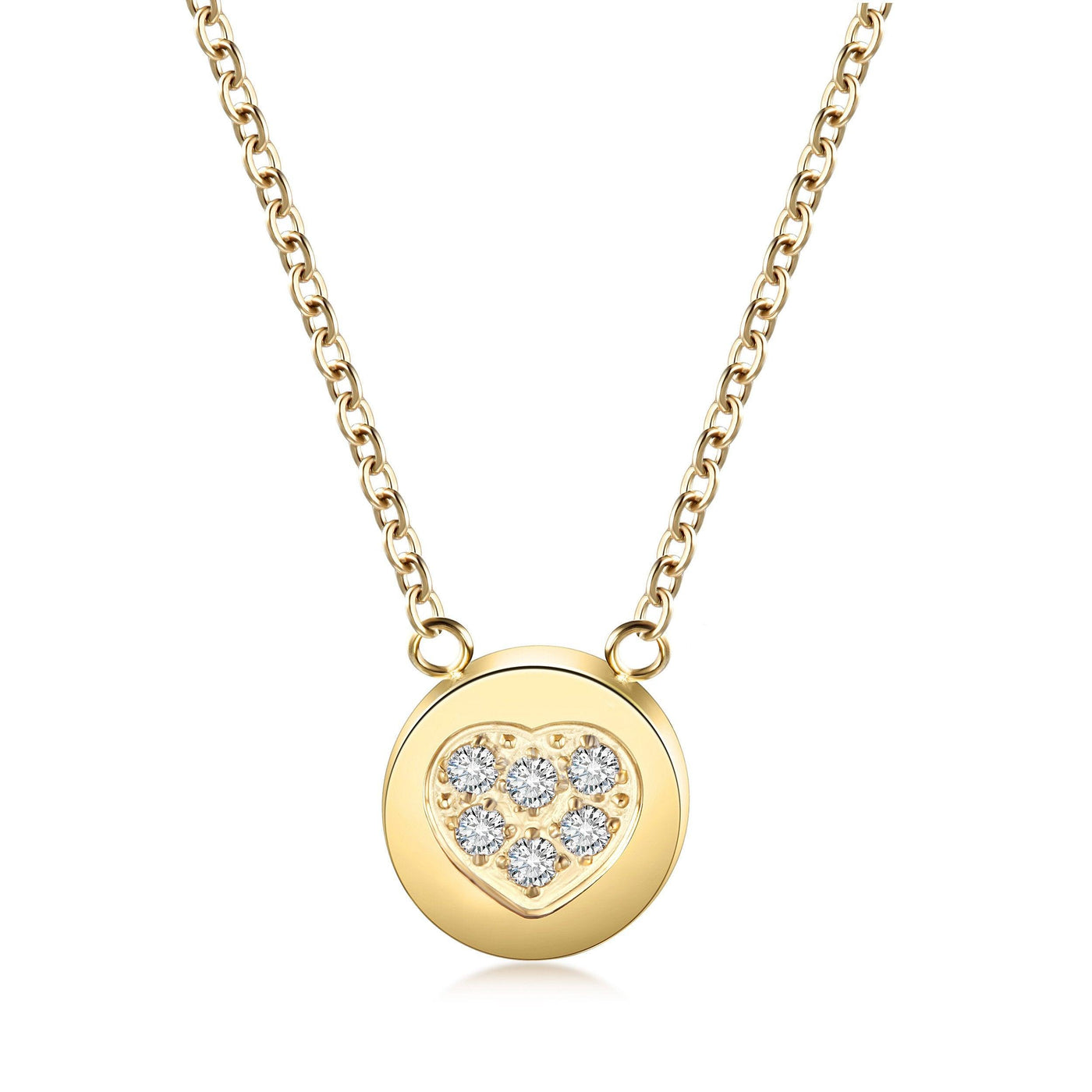 14K Gold Plated CZ Heart Shaped Disc Pendant Necklace