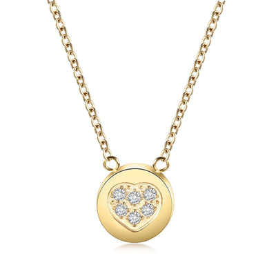 14K Gold Plated CZ Heart Shaped Disc Pendant Necklace