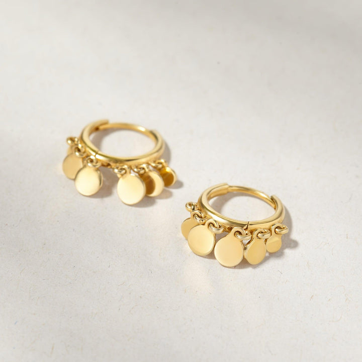 18k Gold Plated Coin Charm Hoop Earrings (Yellow Or Rose Gold)