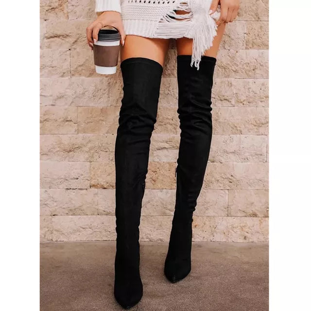 Women's Over-the-Knee Winter Suede Boots - Roses & Chains | Fashionable Clothing, Shoes, Accessories, & More