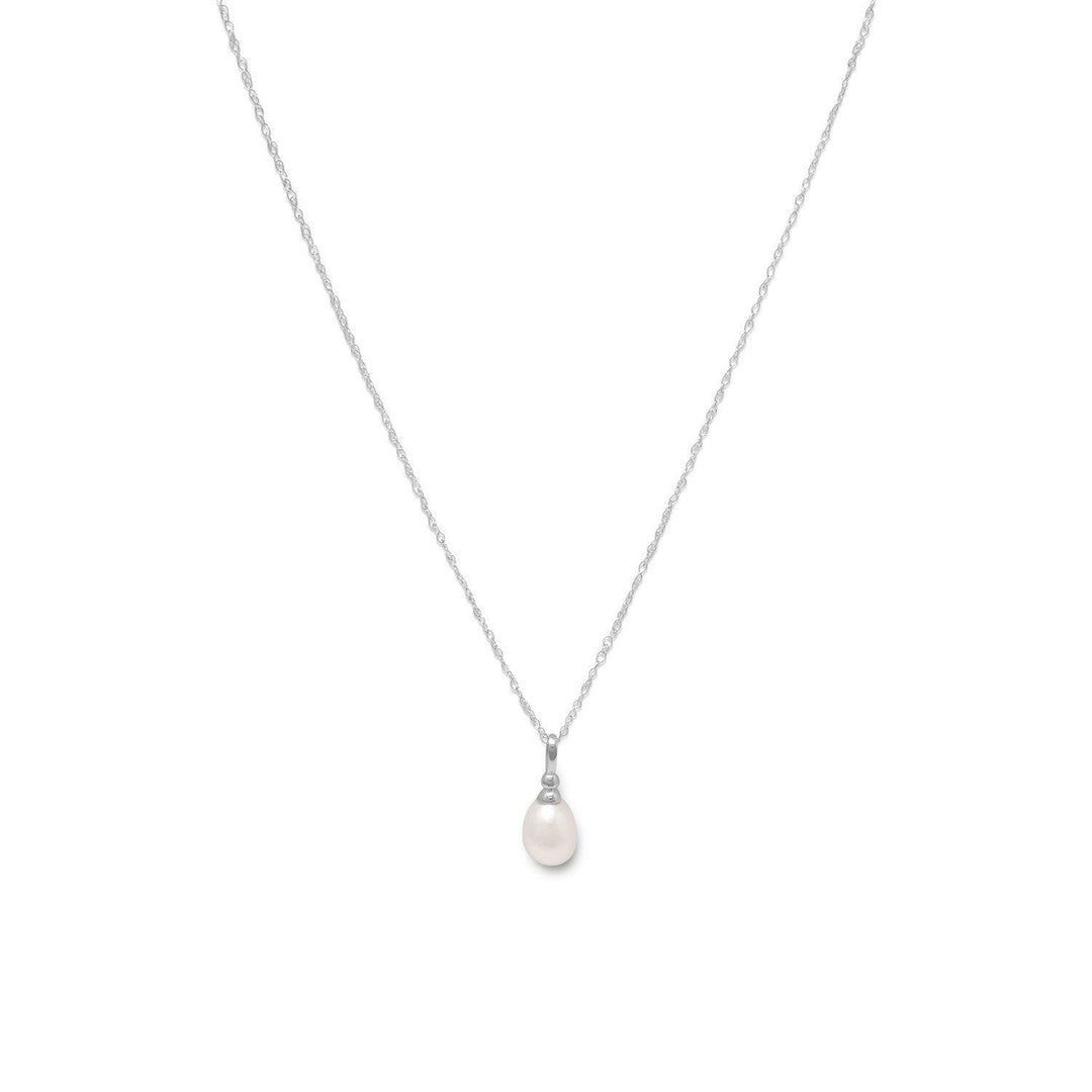 Rhodium Plated Cultured Freshwater Pearl Drop Necklace