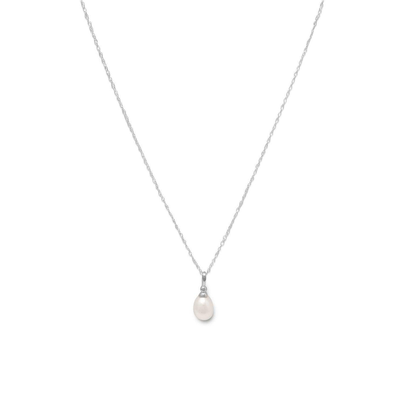 Rhodium Plated Cultured Freshwater Pearl Drop Necklace