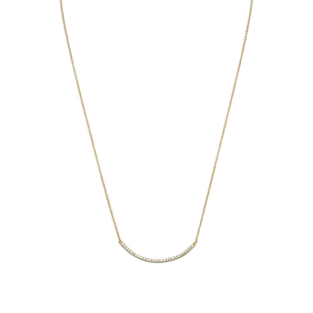  14 Karat Gold Plated Curved CZ Bar Necklace