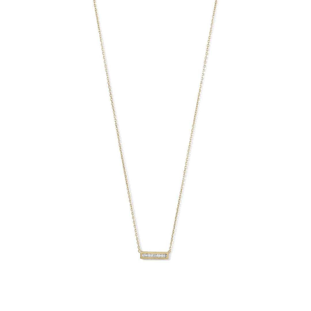 14 Karat Gold Plated Mini CZ Bar Necklace