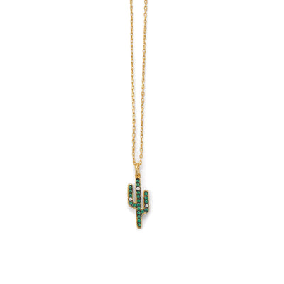 Saguaro in Bloom Charm Necklace - 14 Karat Gold Plated CZ Saguaro
