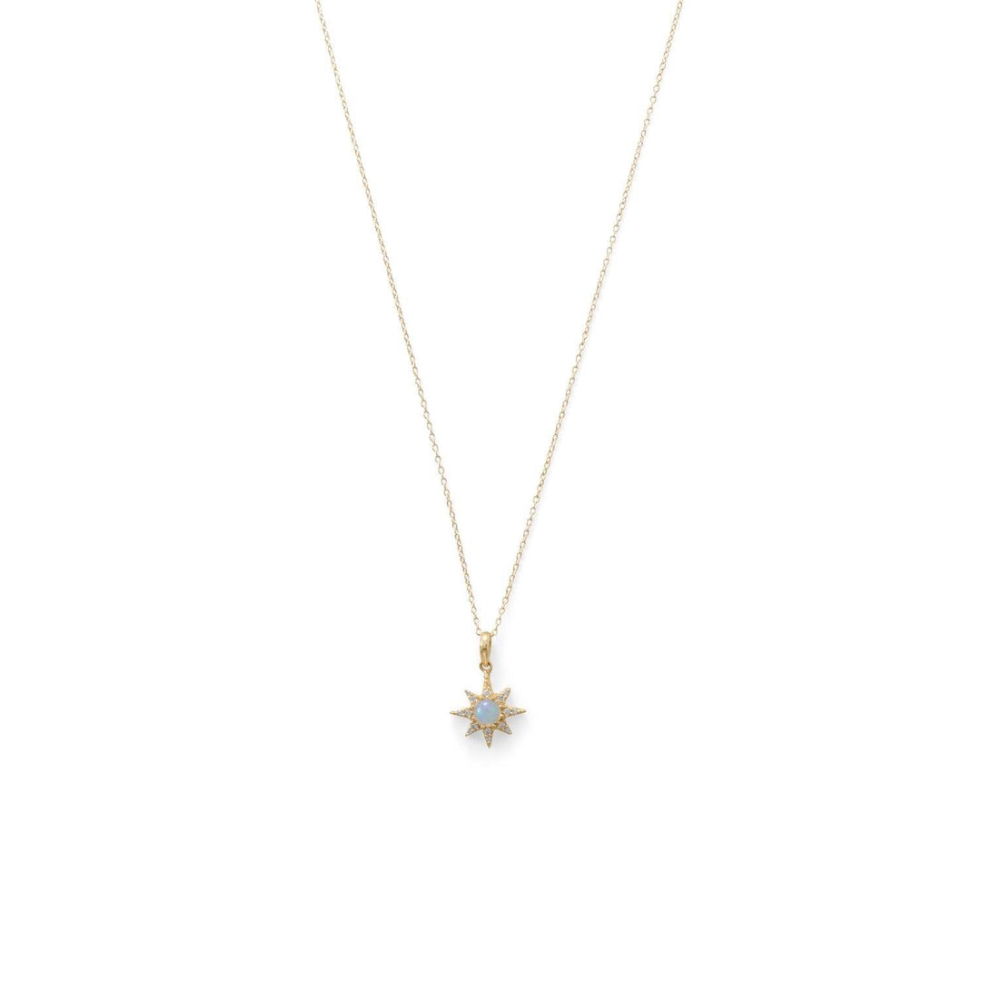 14 Karat Gold Plated CZ Star and Synthetic Opal Necklace