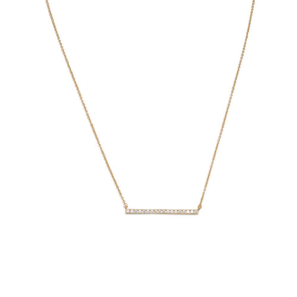 14 Karat Gold Plated CZ Bar Necklace