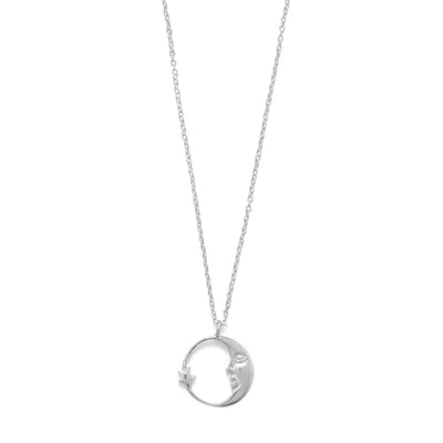 Sterling Silver Crescent Moon with Star Necklace - Roses & Chains | Fashionable Clothing, Shoes, Accessories, & More