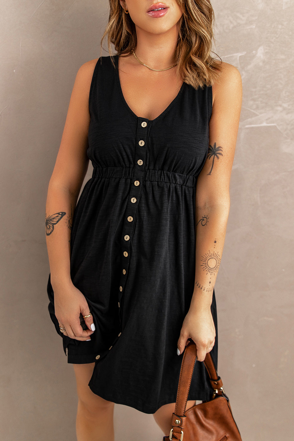 Sleeveless Button Down Mini Dress ( Available In Multiple Colors)- Full Size Run