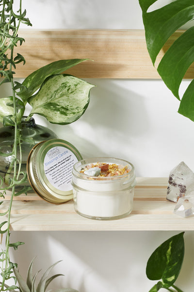 Organic Vegan Cruelty-Free Soy Wax Happiness And Blessings Candle With Essential Oils and Crystals - Roses & Chains | Fashionable Clothing, Shoes, Accessories, & More