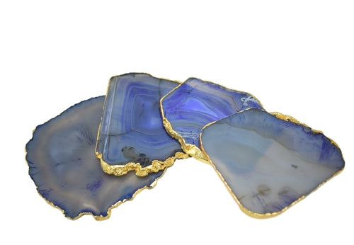 Beautiful, Gnarled Agate Coasters with Gold Trim, Multiple Color Options (Set of 4)