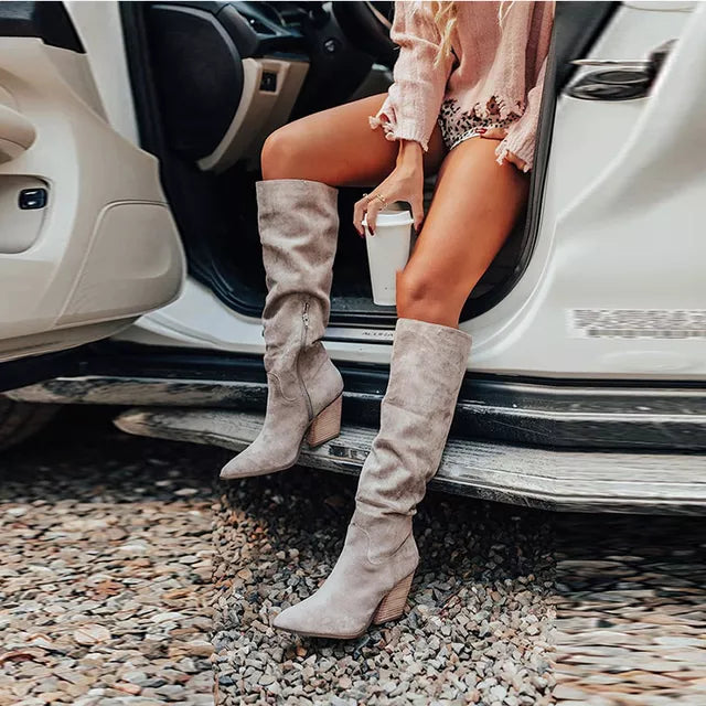 Women's Fashion Faux Suede, Knee High Boots - Roses & Chains | Fashionable Clothing, Shoes, Accessories, & More