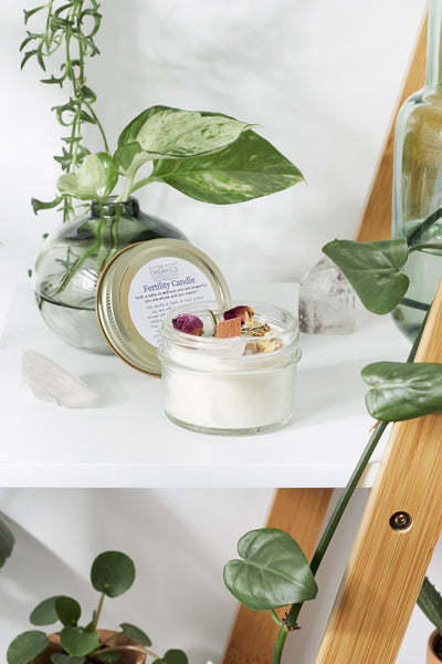 Organic Vegan Cruelty-Free Soy Wax Fertility Candle With Crystals - Roses & Chains | Fashionable Clothing, Shoes, Accessories, & More