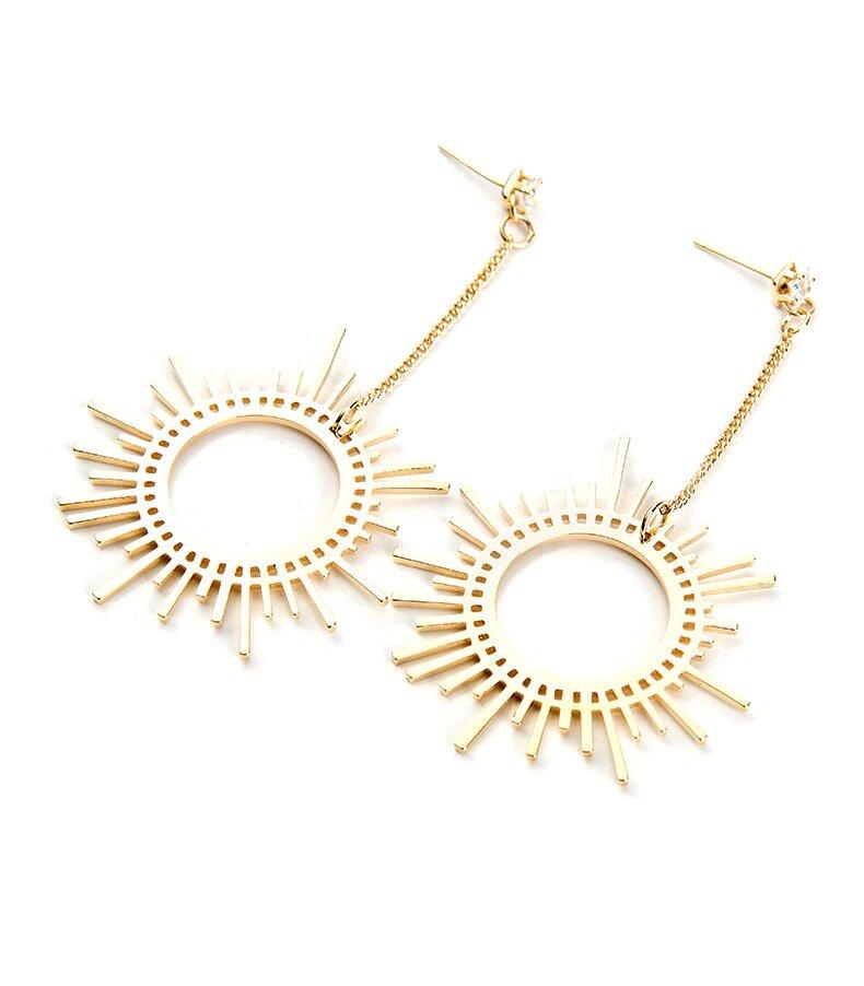 Gold Sun Dangle Earrings - Roses & Chains | Fashionable Clothing, Shoes, Accessories, & More