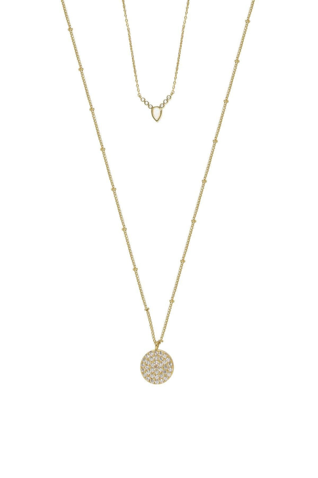 Zoe Delicate Opal and Crystal Coin Layered Necklace (18k Gold Plated) - Roses & Chains | Fashionable Clothing, Shoes, Accessories, & More