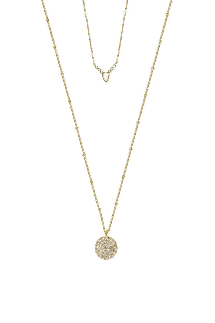 Zoe Delicate Opal and Crystal Coin Layered Necklace (18k Gold Plated) - Roses & Chains | Fashionable Clothing, Shoes, Accessories, & More