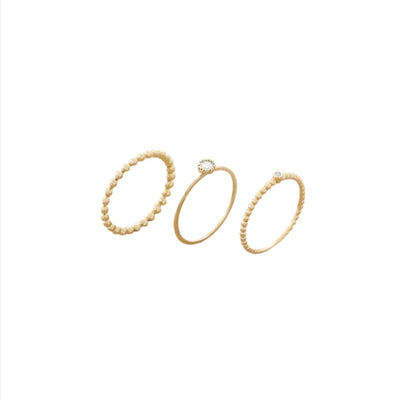 Understated 18k Gold Plated Stacking Ring Set of 3 - Roses & Chains | Fashionable Clothing, Shoes, Accessories, & More